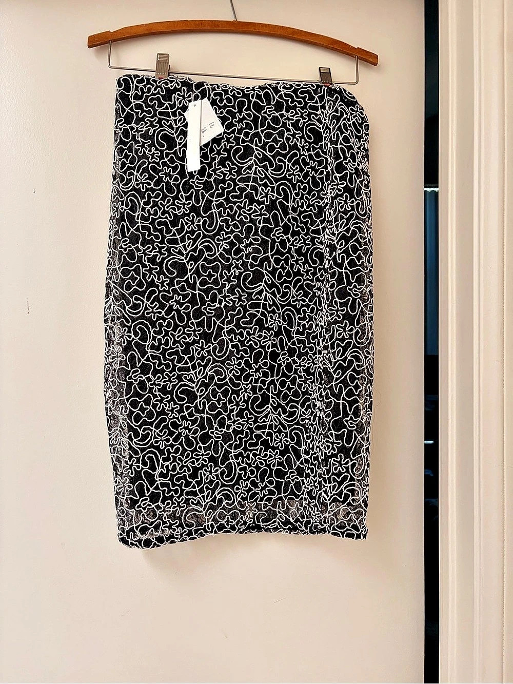Aqua Embroidered Midi Skirt in Black & White